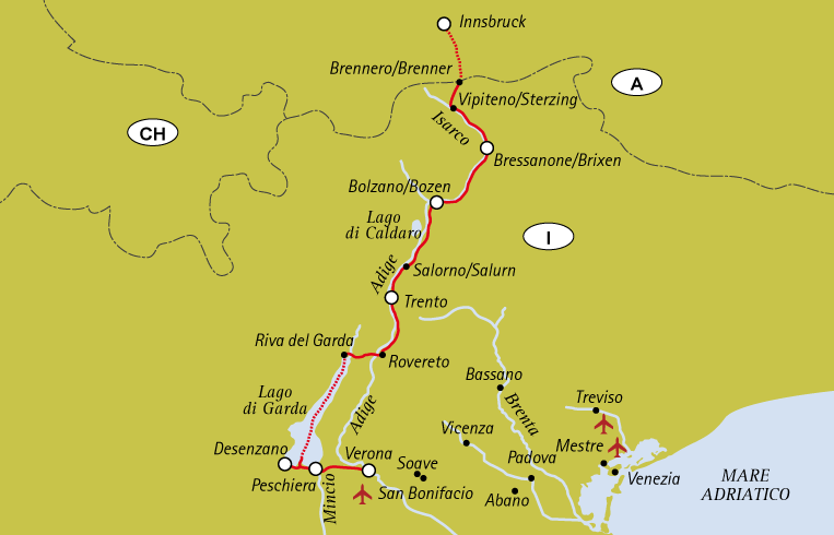 Italien:  Bozen - Reschenpass - Gardasee - Etschradweg